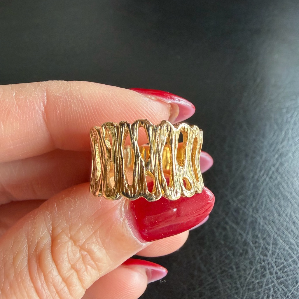 Gold Textured Openwork Band Ring - Women Jewelry